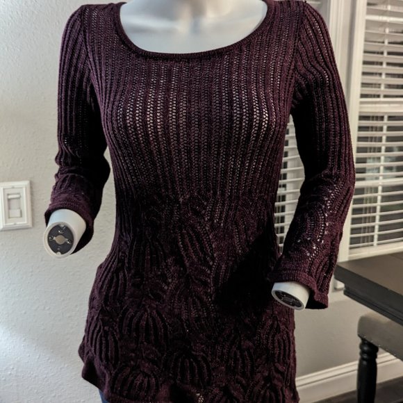 #248 INC Burgundy Sweater Angled Hem Small - Picture 1 of 9